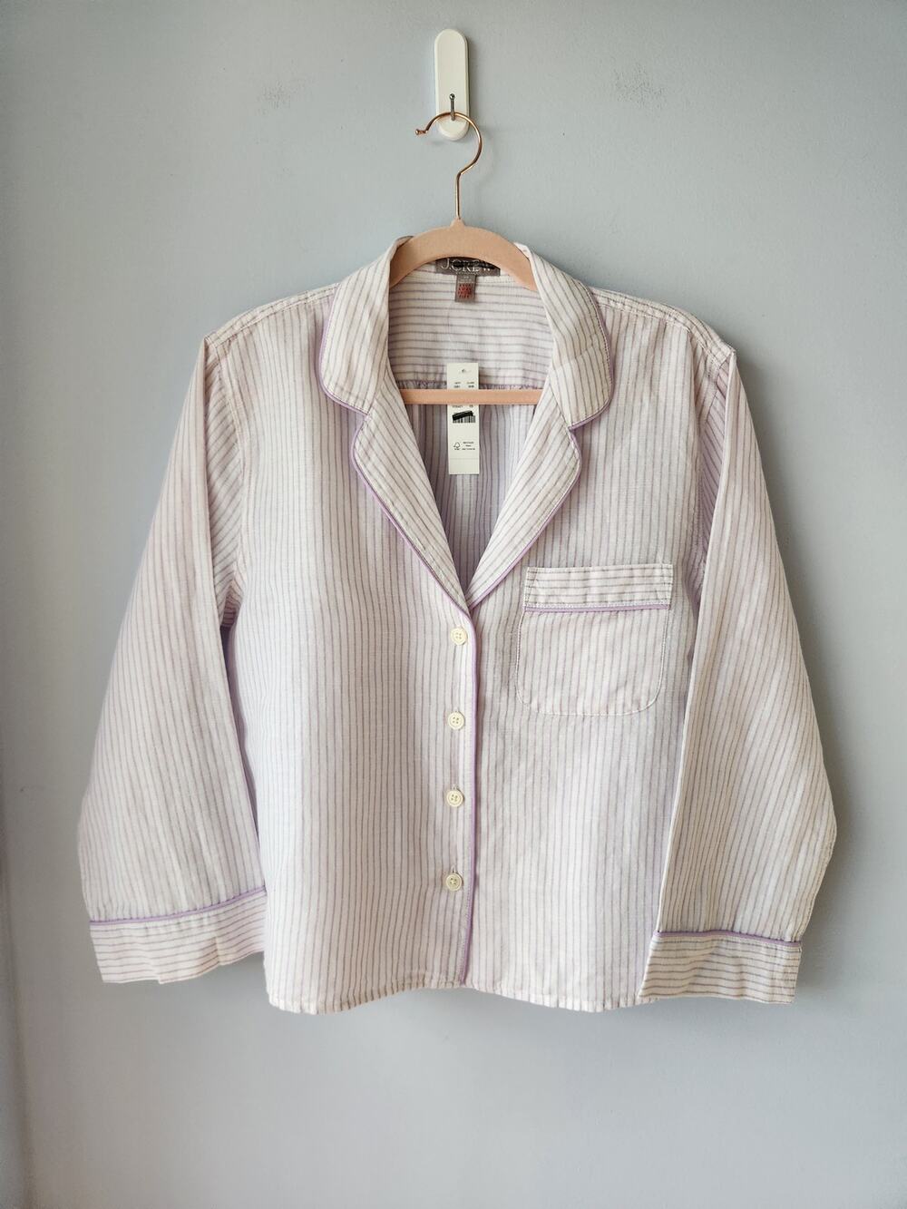 NWT J. Crew Long-Sleeve Pajama "Shirt Only" In Striped White/Purple XS